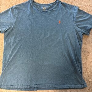 Polo Short Sleeve Men’s Shirt Size XXL Custom Fit.  Blue Shirt Orange Pony
